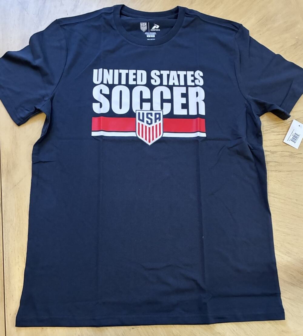 NEW USA Soccer T-Shirt Navy Blue 100% Cotton USA Mens L United States USMNT Tee